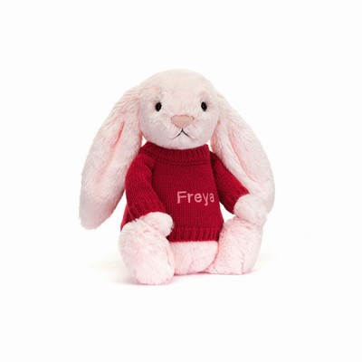Jellycat Bashful Pink Bunny with Red Jumper UK | 18370ARBY